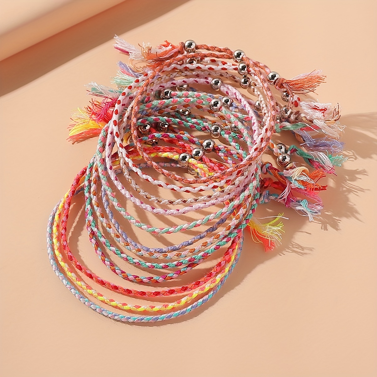 12pcs Colorful Braided Bracelets Set, Adjustable Boho Style