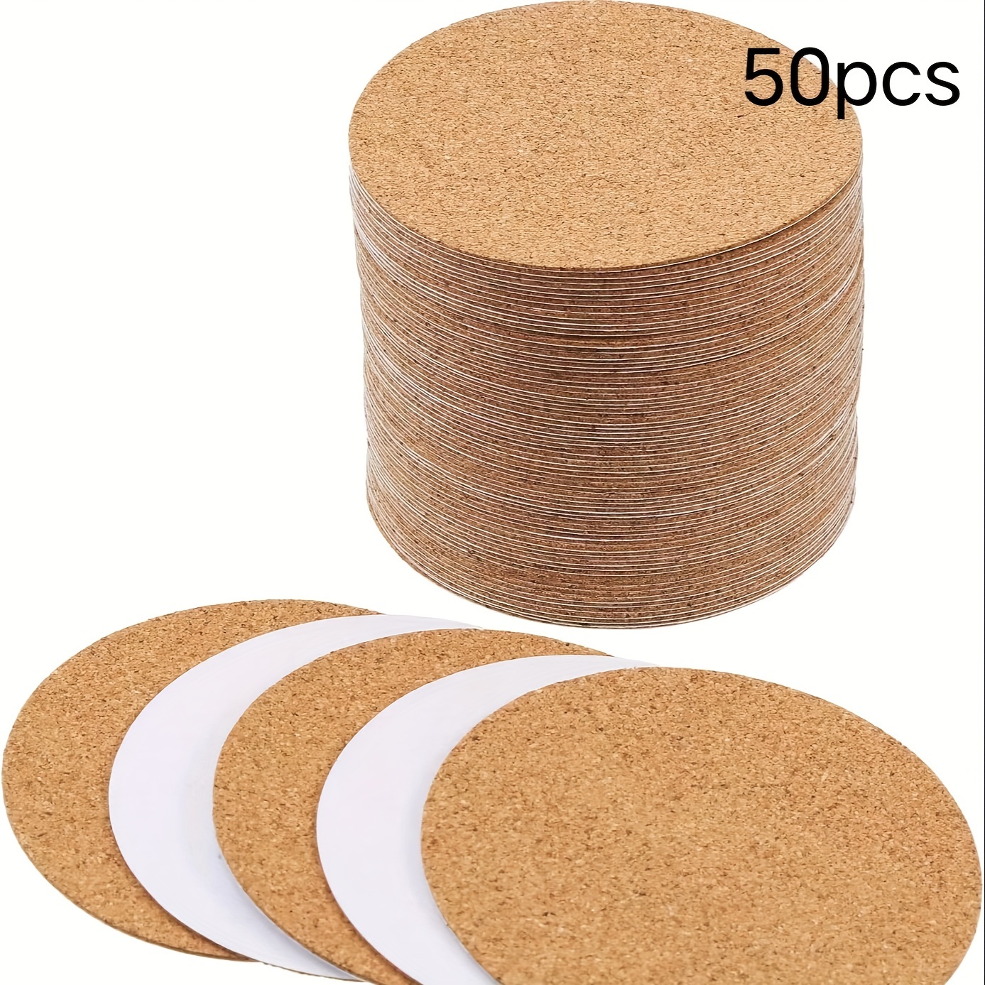 

50pcs Self-adhesive Cork Coasters, Round Cork Cushions, Cork Spacers For Coasters And Diy Craft Supplies