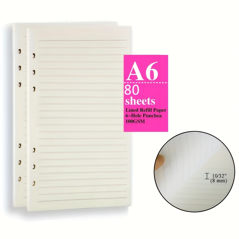 LEOBRO A6 Refill Paper, 3 Pack 45PCS A6 Loose Leaf Lined Paper, A6 Planner  Inserts, College