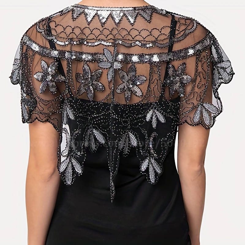 Vintage Sequin Beaded Cape Shawl for Women