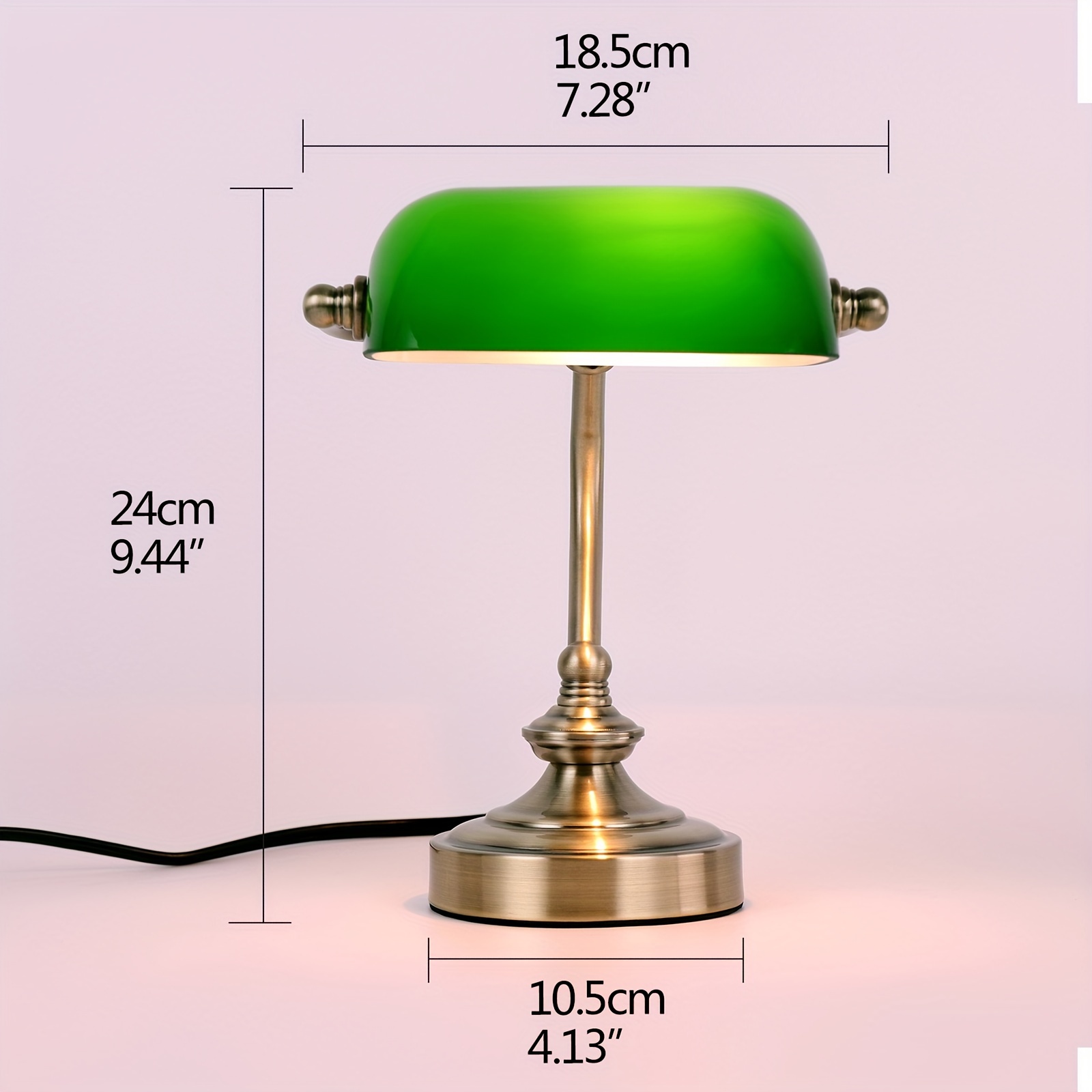 Traditional Bankers Lamp, Brass Base, Handmade Green Glass Shade