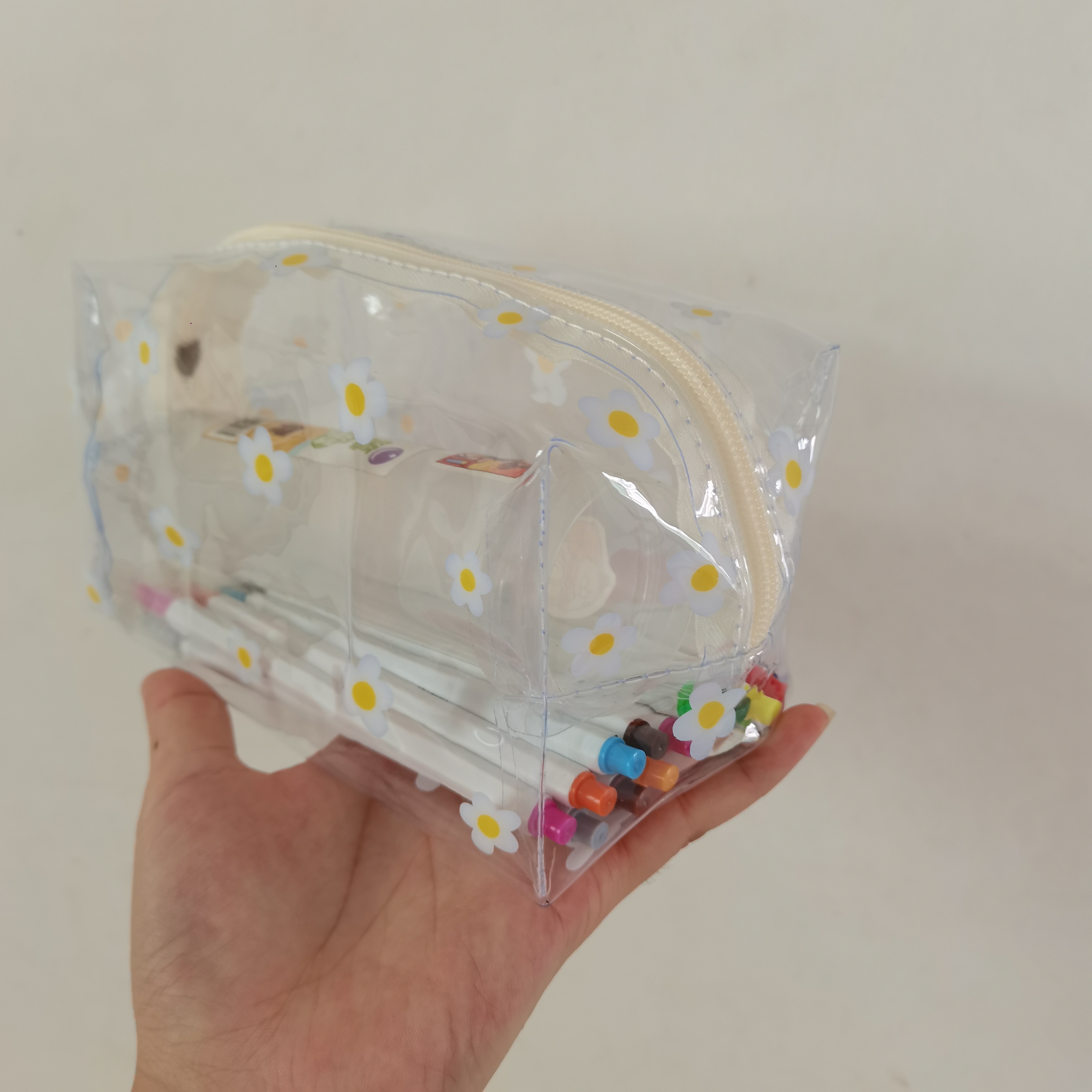 Cute Flower Pencil Case Clear Pvc Waterproof Transparent - Temu