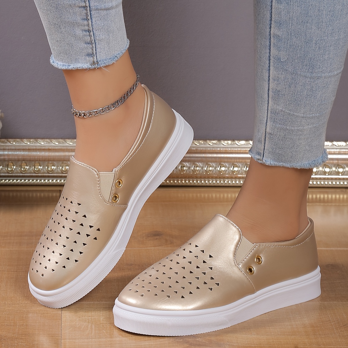 flat shoes women s perforated breathable round toe slip