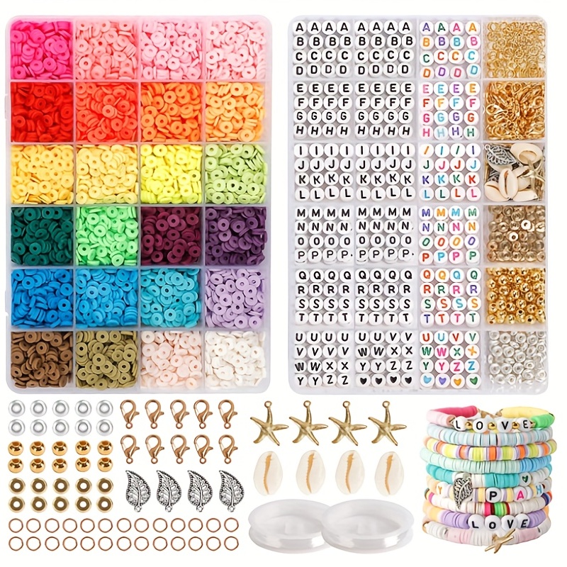 Kit de cuentas para hacer pulseras, 6000 piezas de 24 colores de arcilla de  cuentas de amistad, cuentas de letras para hacer joyas, kit de regalo de