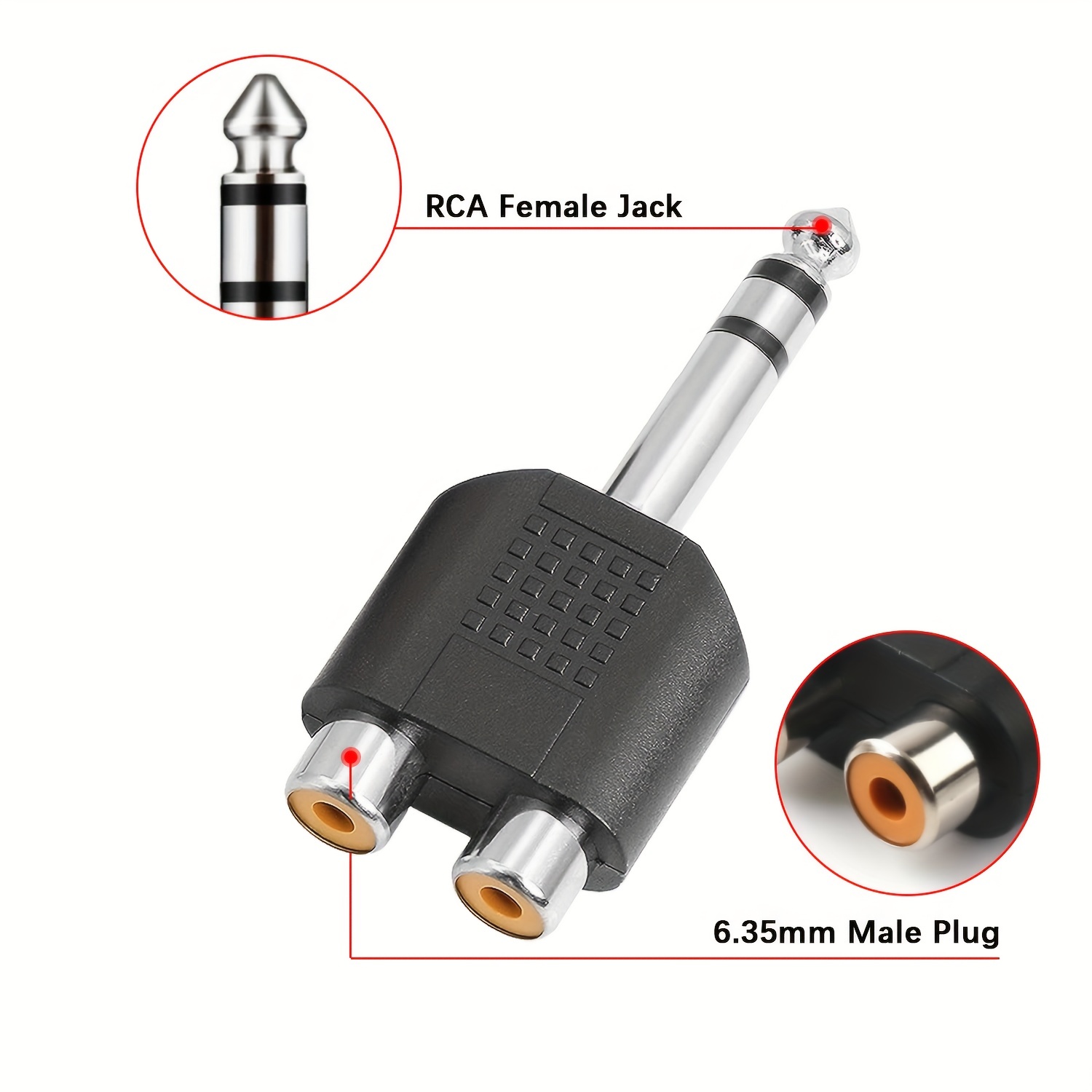 2RCA To 6.35mm 6.35 Mm Female Accessory RCA Jack Splitter Cord for