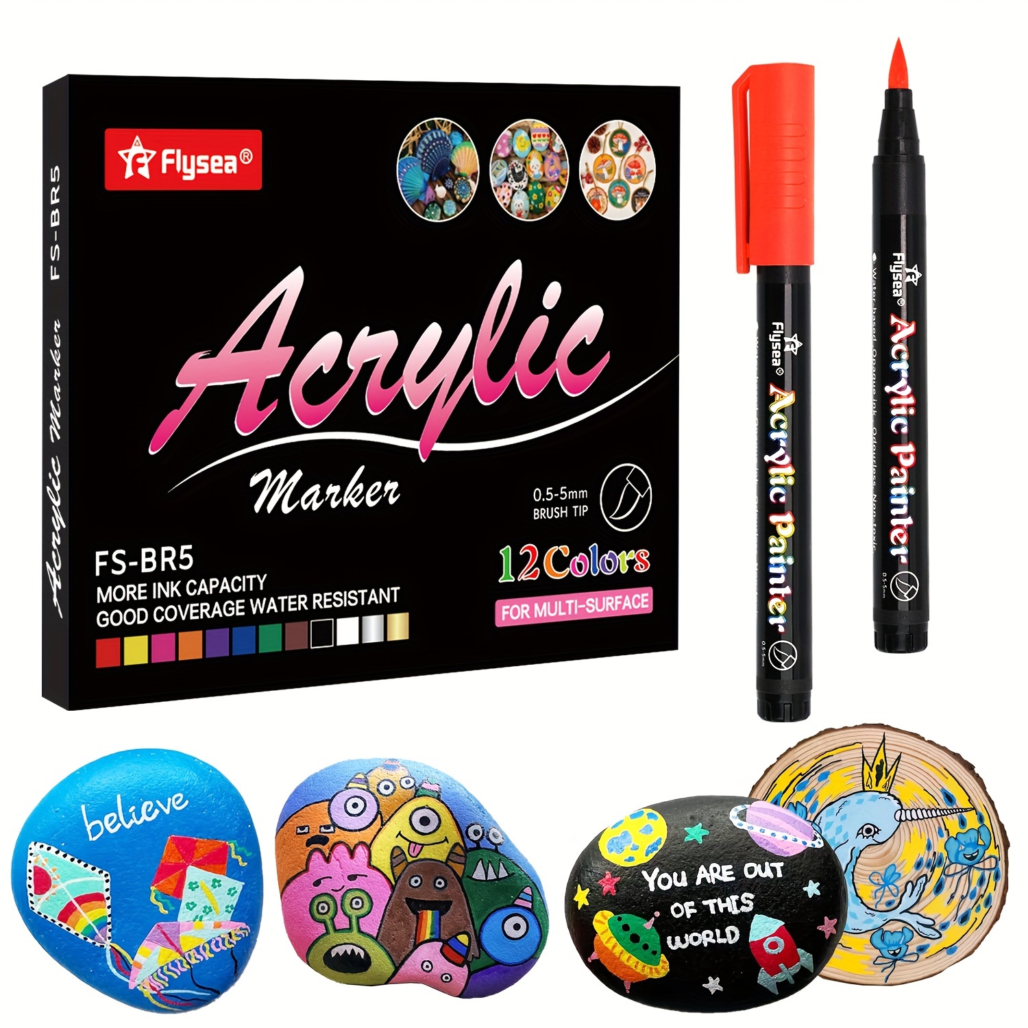 12/24/36 Colores Acrylic Paint Markers Set Soft Brush Art Marker