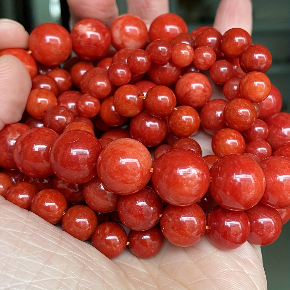 Natural Stone Red Coral Beads Round Loose Beads For Jewelry - Temu