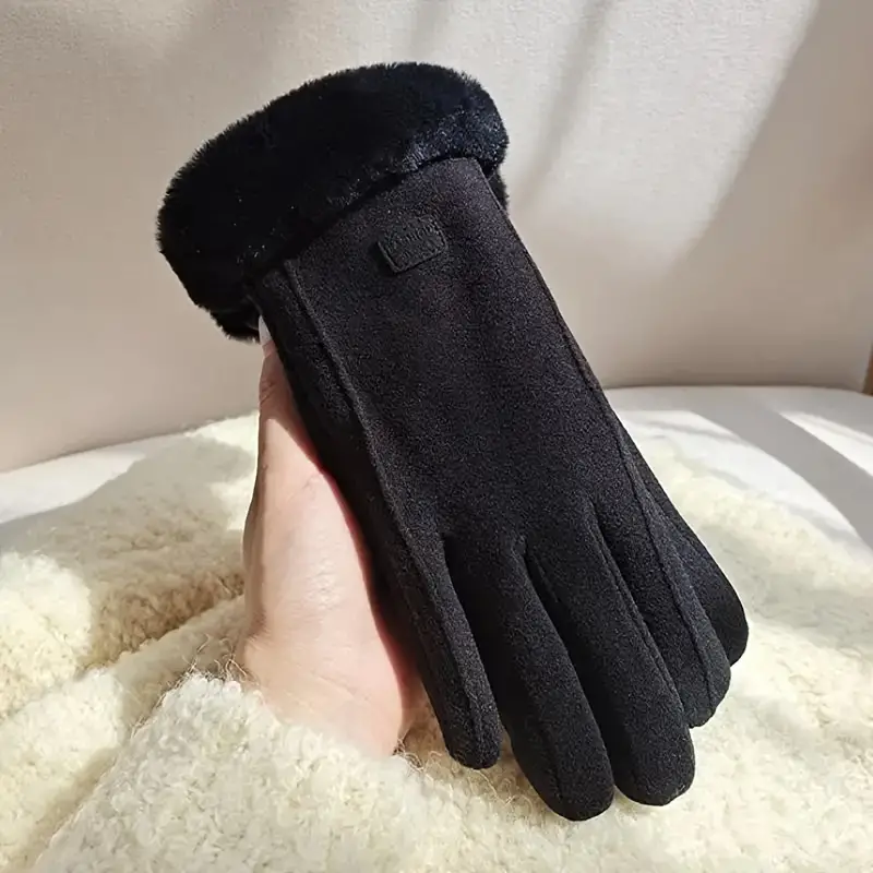solid color plush cuff gloves simple plus velvet thickened warm touchscreen gloves autumn winter coldproof split finger gloves details 2