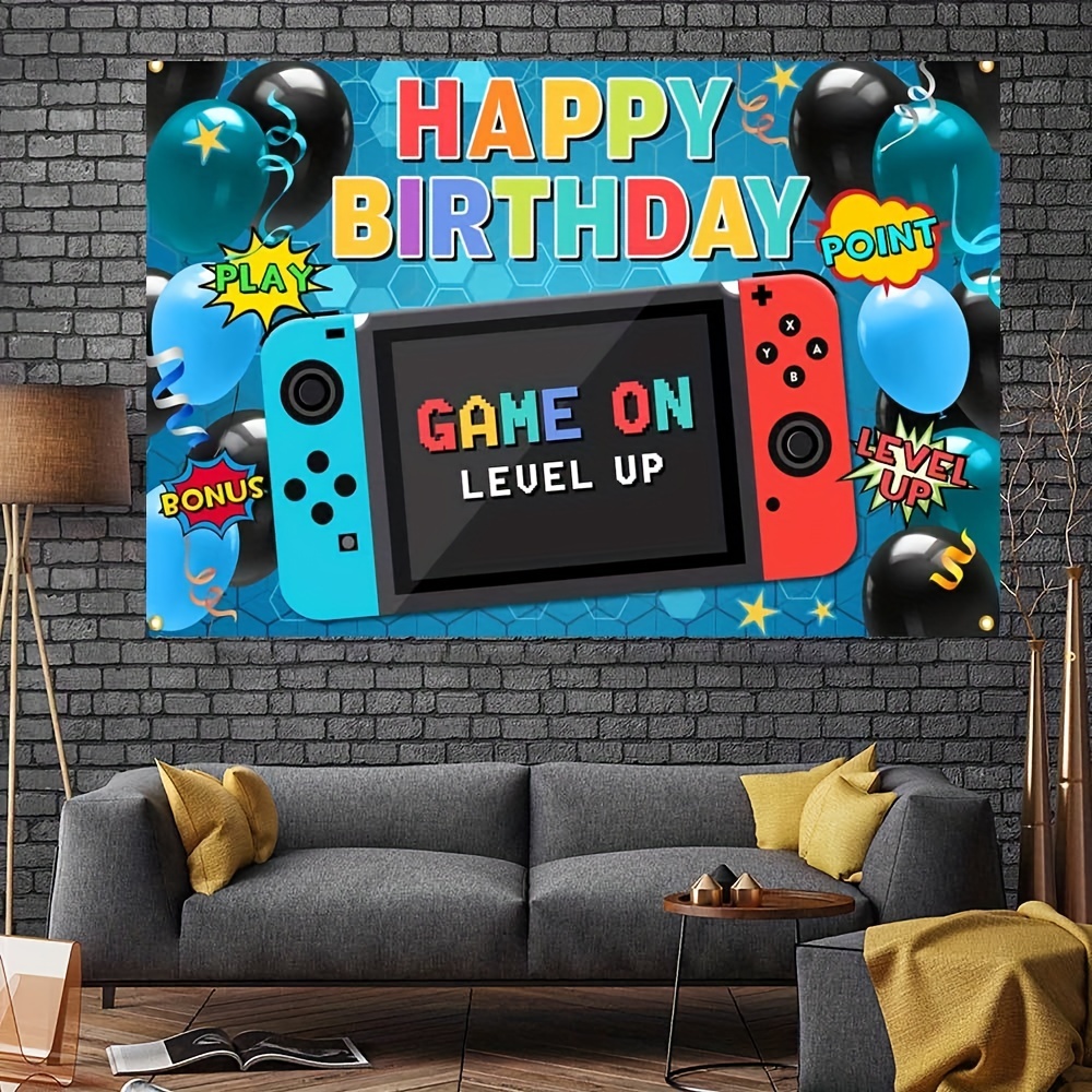 Décorations d'anniversaire de jeu Pixel Miner - Fournitures de fête sur le  thème du mineur de pixels incluent des bannières, des décorations de fête d' anniversaire pour garçons - 1,5 x 9 