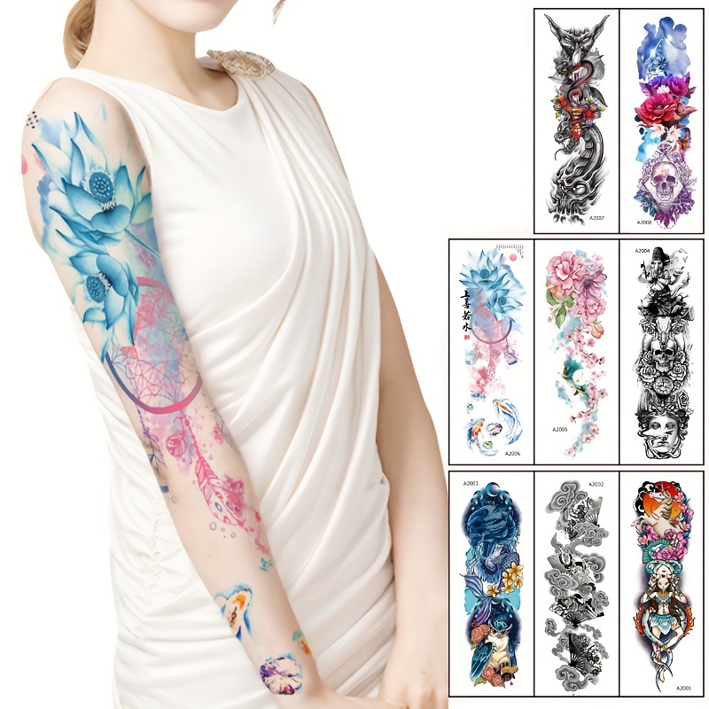 Sexy Fashionable Full Floral Arm Thigh Tattoo Stickers - Temu