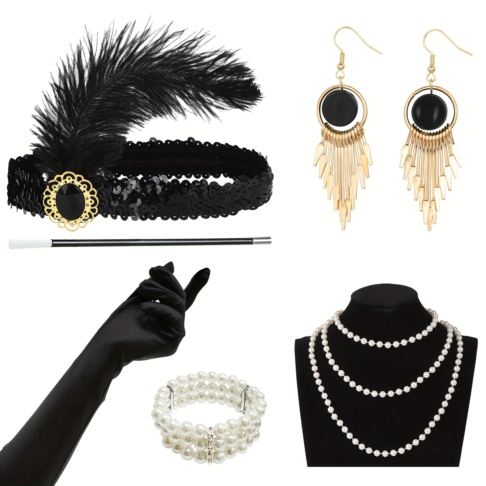 VIKSAUN 5 Pcs 1920s Accessoires, Femme Gatsby Accessoires, Accesoire Annee  20, 1920 Charleston Femme Costume, 20s Flapper Headpiece Charleston  Déguisements Accessoires Bandeau en Plumes (5 Pcs) : : Mode