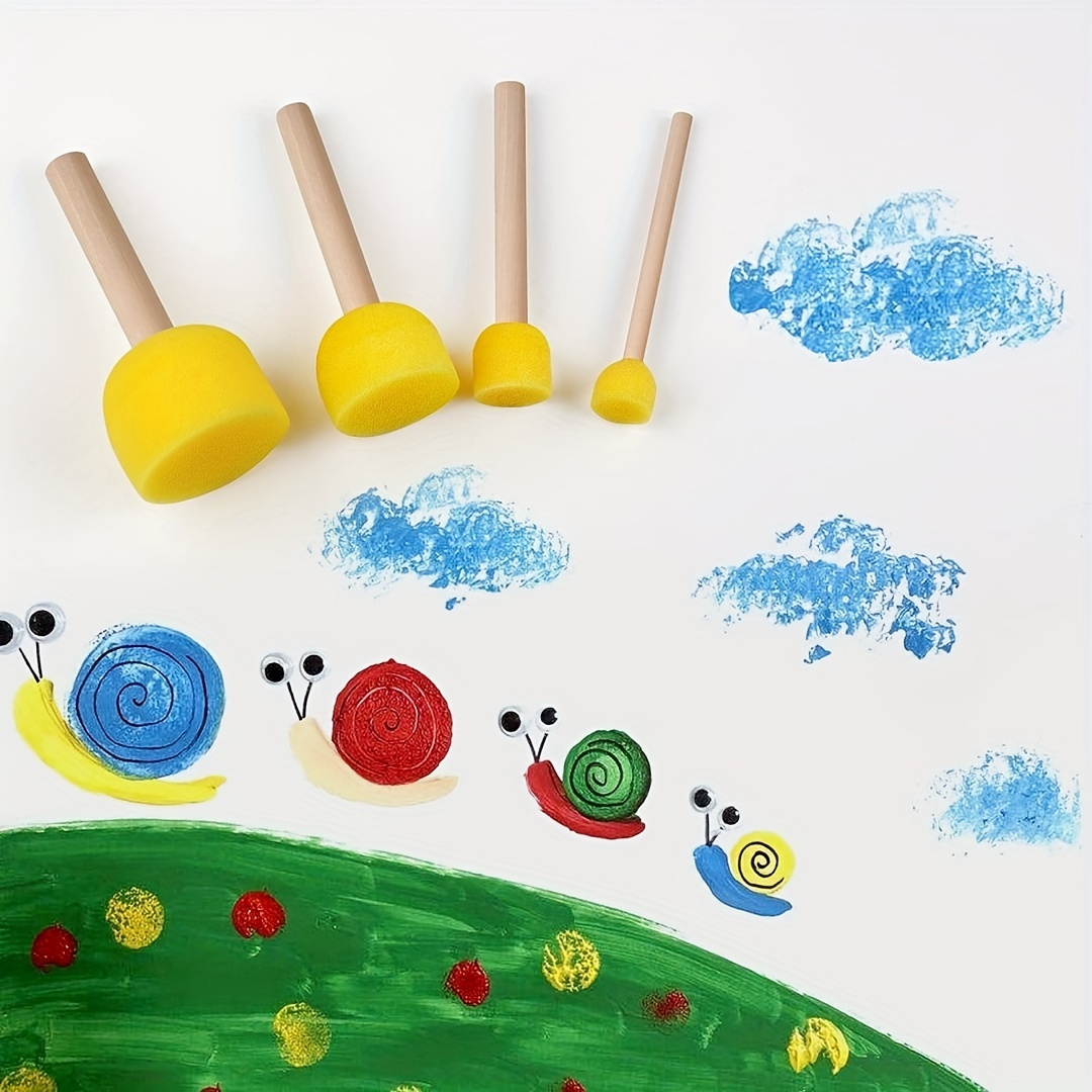 Kids Paint Sponges Round Foam Brush Set Paint Sponge Brush Wooden Handle  Foam Brush Sponge Painting Tool for Kids Painting Craft