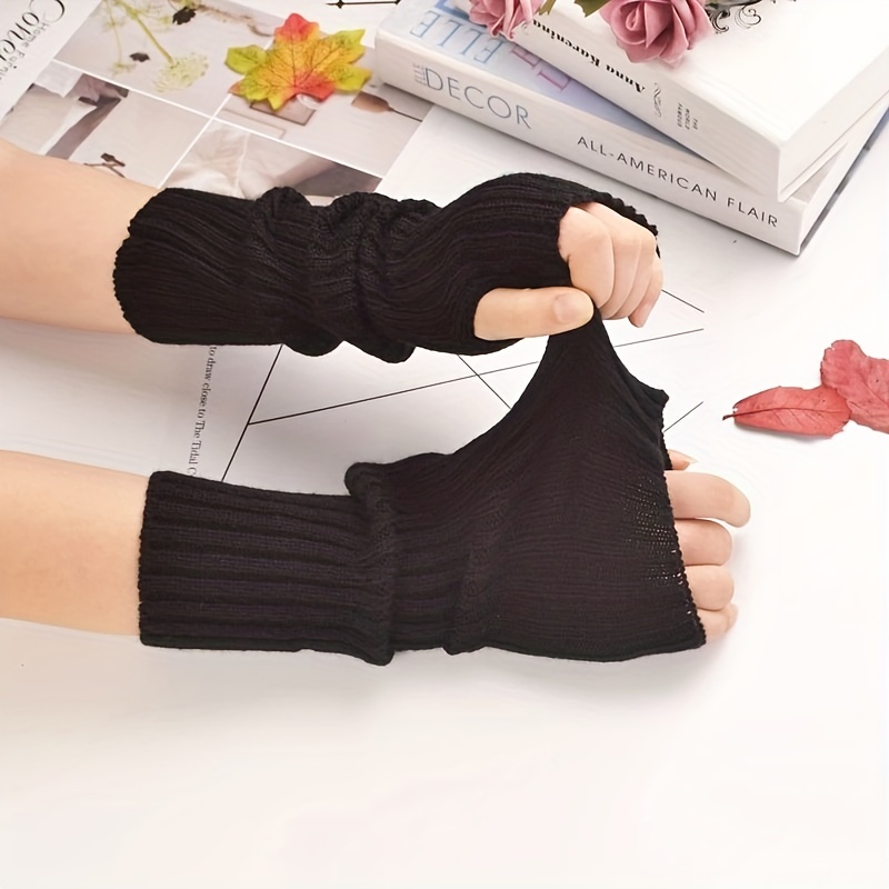 Guantes largos de punto sin dedos para mujer, 2 pares