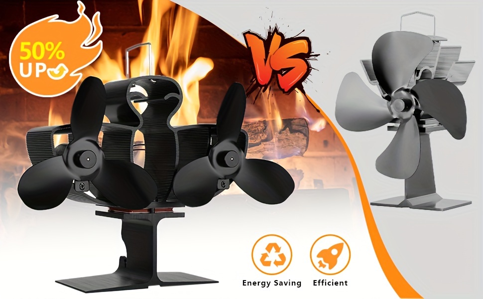   6 blade heat powered wood stove fan with magnetic thermometer non electric ideal for wood pellet log burners details 3