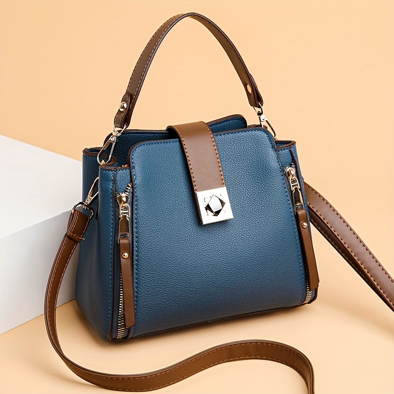 1pc Mini Contrast Color Pu Leather Vintage Fashion Crossbody Bag, Suitable  For Women's Daily Use