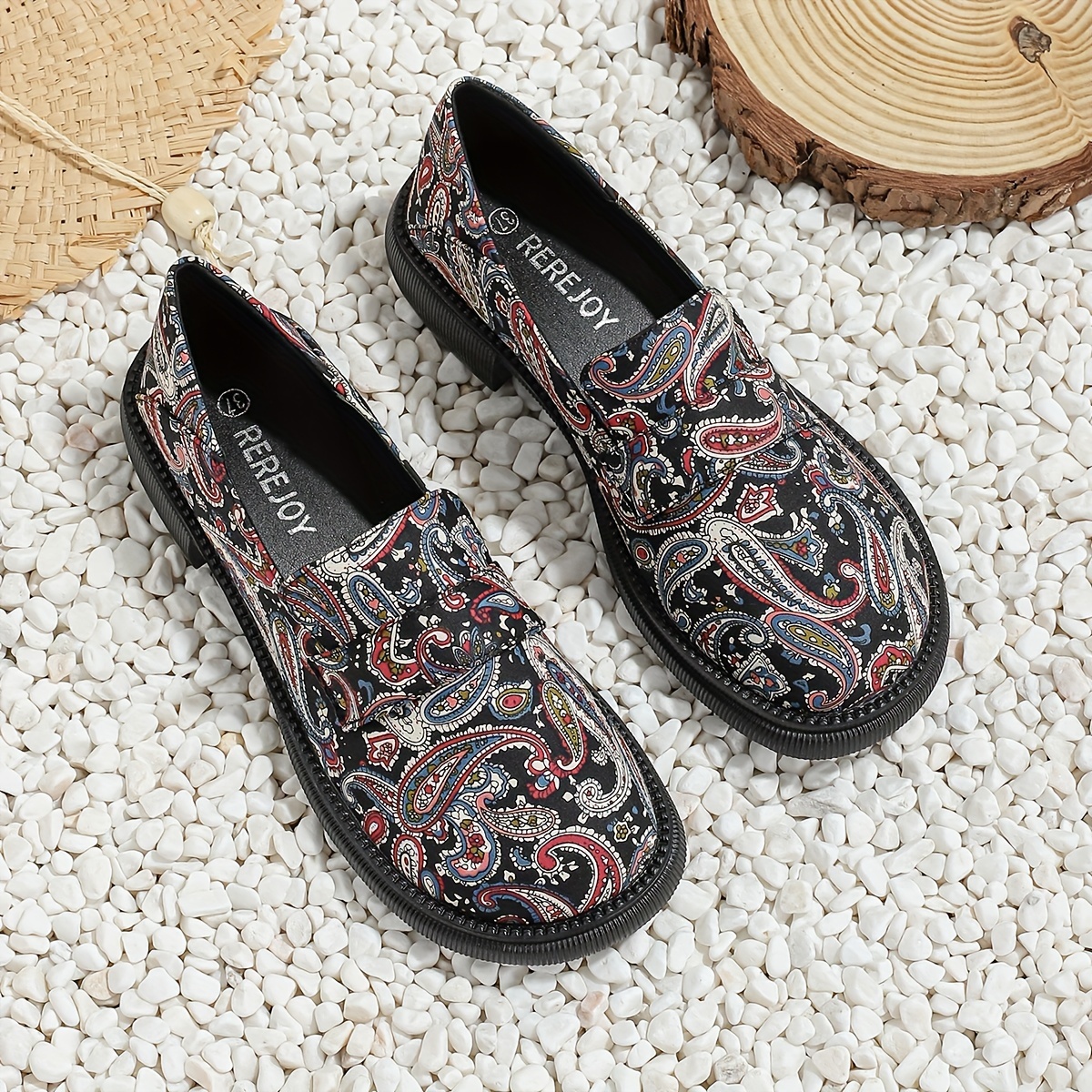 Women's Paisley Pattern Loafers, Soft Sole Platform Casual Slip On Shoes,  Versatile Round Toe Shoes