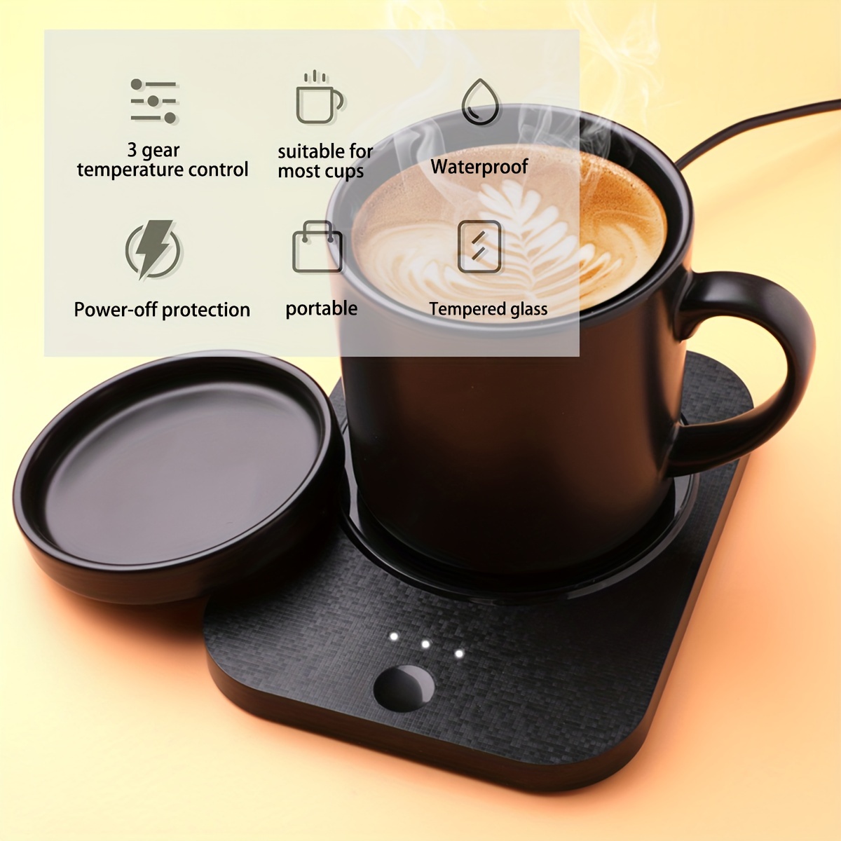  VOBAGA Calentador de taza de café, calentador de café eléctrico  para escritorio con apagado automático, 3 ajustes de temperatura para  calentar y calentar café, bebidas, leche, té y chocolate caliente (sin