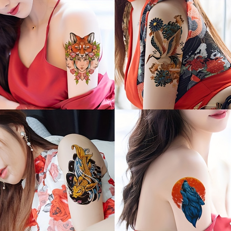 Tattoo Sticker,1 Sheet Chinese Dragon & Flower Print Temporary Tattoos For  Men,Tattoo Stickers Adults,Realistic Tattoo Flower,For Women and Girls