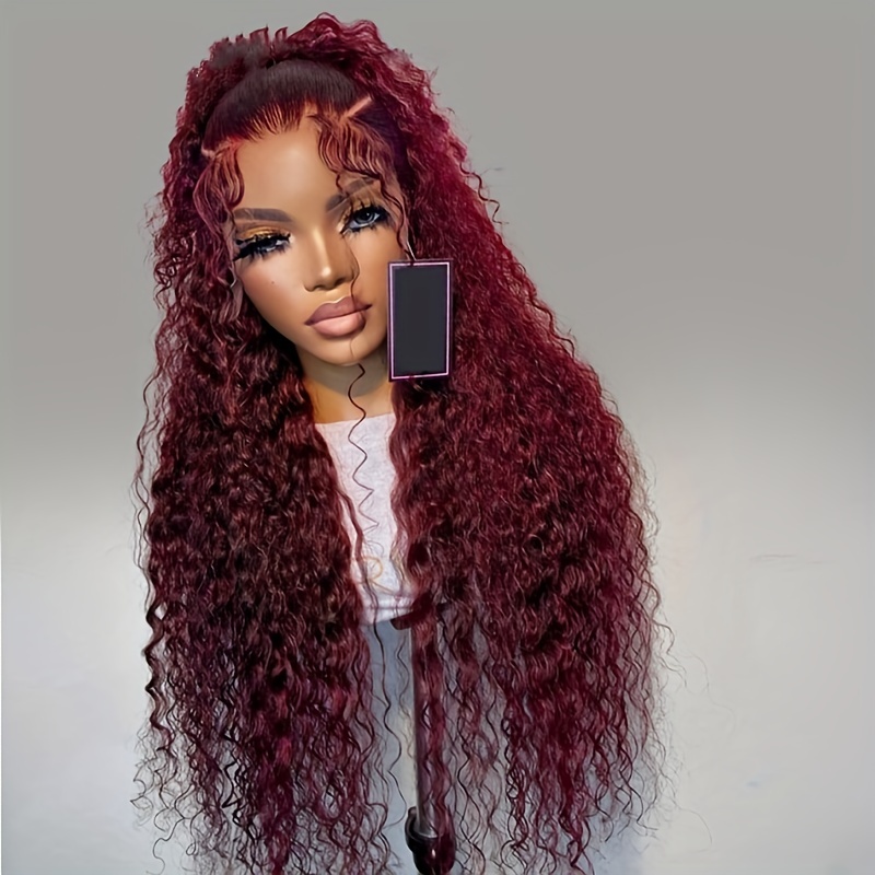 99j Burgundy Deep Curly Hair Wig Hd Lace Front Wig Women - Temu