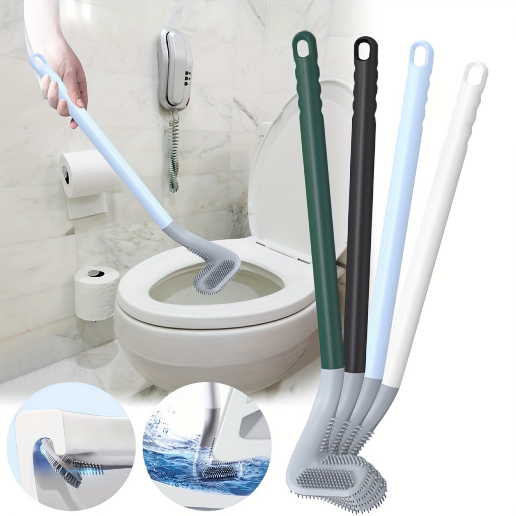 3-in-1 Long Handled Corner Soft Silicon Toilet Brush With Wall Mounted  Holder, Bathroom Cleaning Tool For Toilet