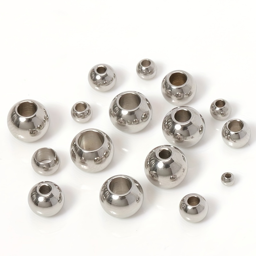 100pcs Column 304 Stainless Steel Large Hole Beads Metal Spacer Beads  Charms 8mm