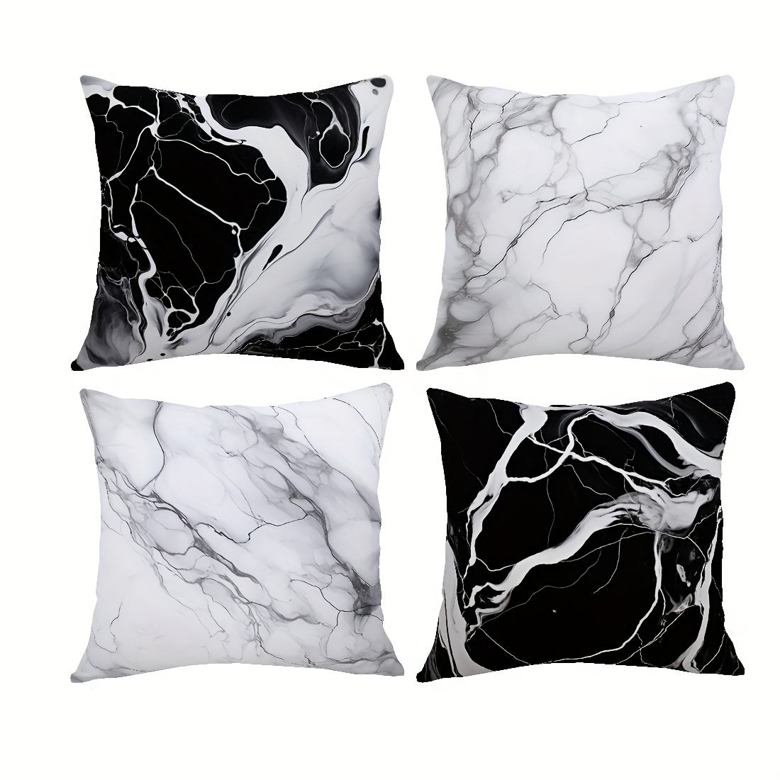 

1pc 45x45cm Sofa Chair Decorative Pillowcase 100% Polyester Peach Skin Double-sided Black And White Marble Printed Cushion Cover Pillowcase Home Decoration