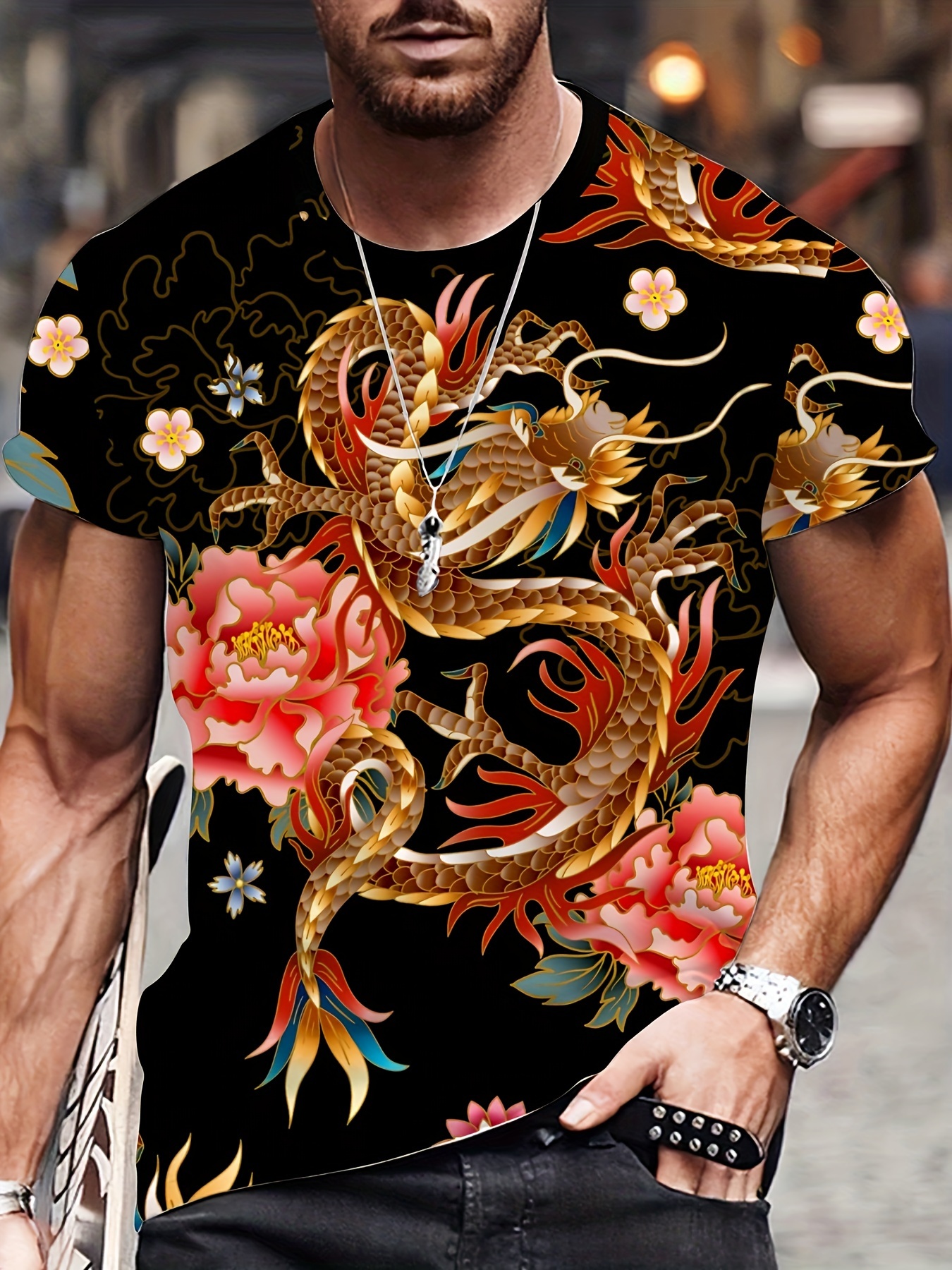 Men's New Year Red Dragon Print Fashion Graphic Breathable - Temu