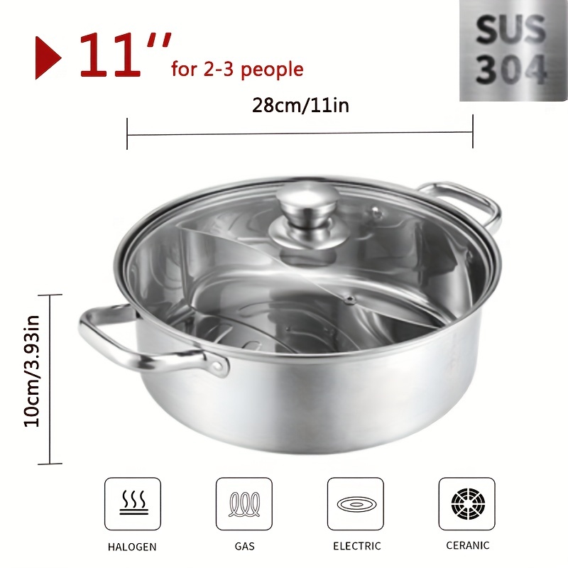 Chinese Hot Pot with Lid Thicken Stainless Steel 2 In 1 Divided Hotpot  Kitchen Cooking Pan with Cover Gas Stove Induction Cooker