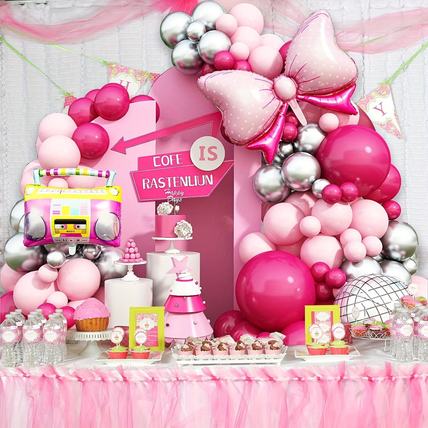 120 Pcs Balloon Arch Set Silver Pink, Disco Balls Balloons, Party Theme  Birthday Balloon, Pink Box, Ice Cream Foil ,balloons Choose Separate 