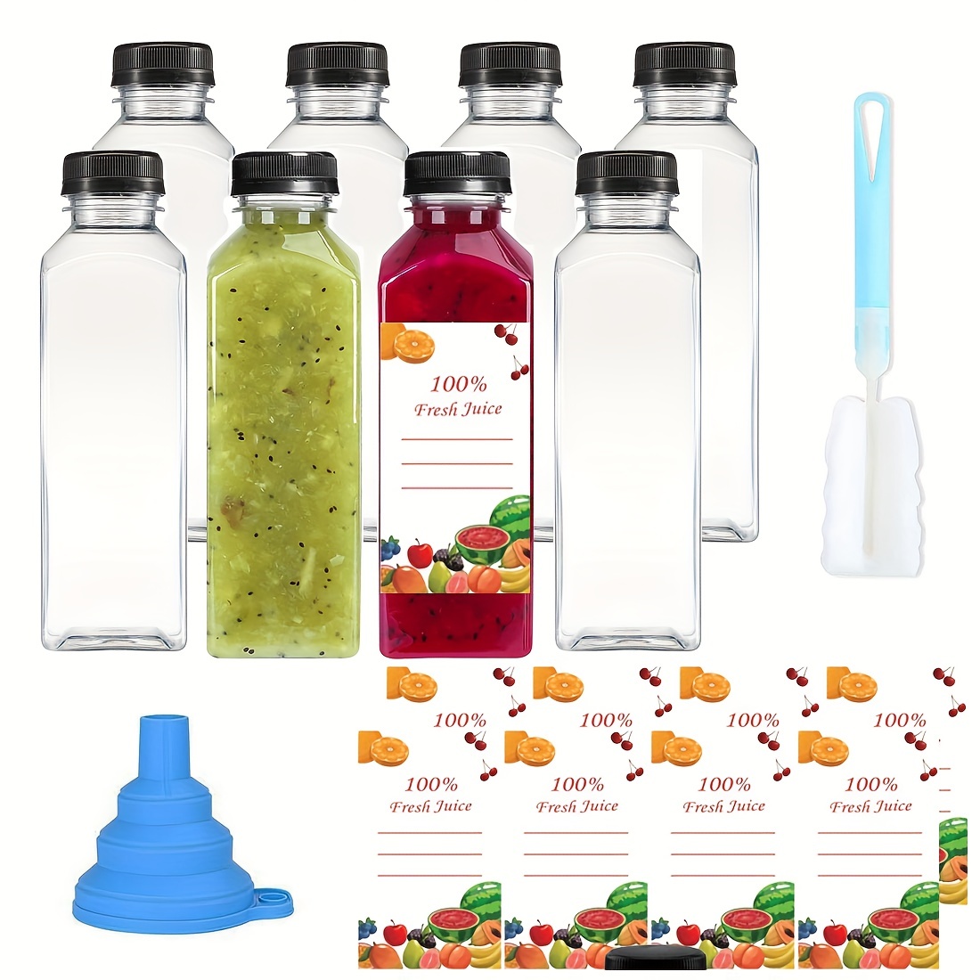 8oz (240ml) Juice Bottles with Caps for Juicing Reusable Clear