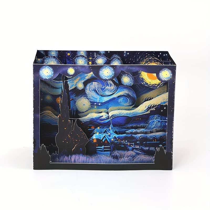 Image of 1pc Van Gogh Starry Night Pop-up Card With Envelope - 3d , Vibrant Colors, Perfect Gift For Art Lovers, Birthday, Mother's Day, Father's Day, Valentine's Day, Christmas