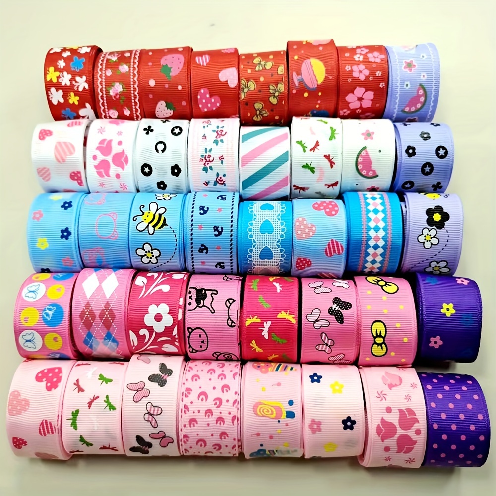 

1set Assorted 20 Yards Randomly Printed Grosgrain Ribbon Crafts Diy Packing Hair Bow Accessories Party Wedding Decorative