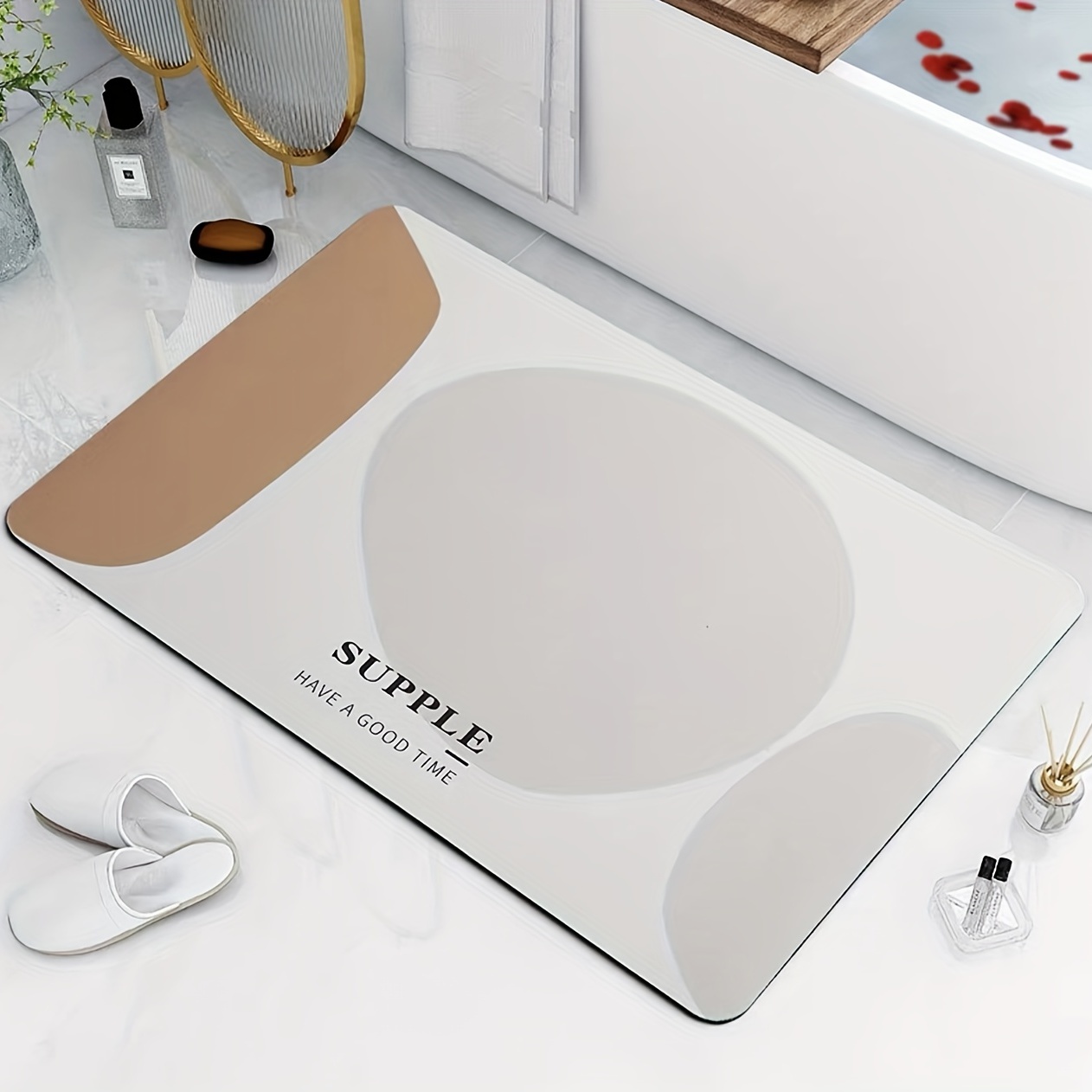Geometric Pattern Floor Mat Soft Bath Rug Diatom Mud Bath Mat Absorbent Carpet