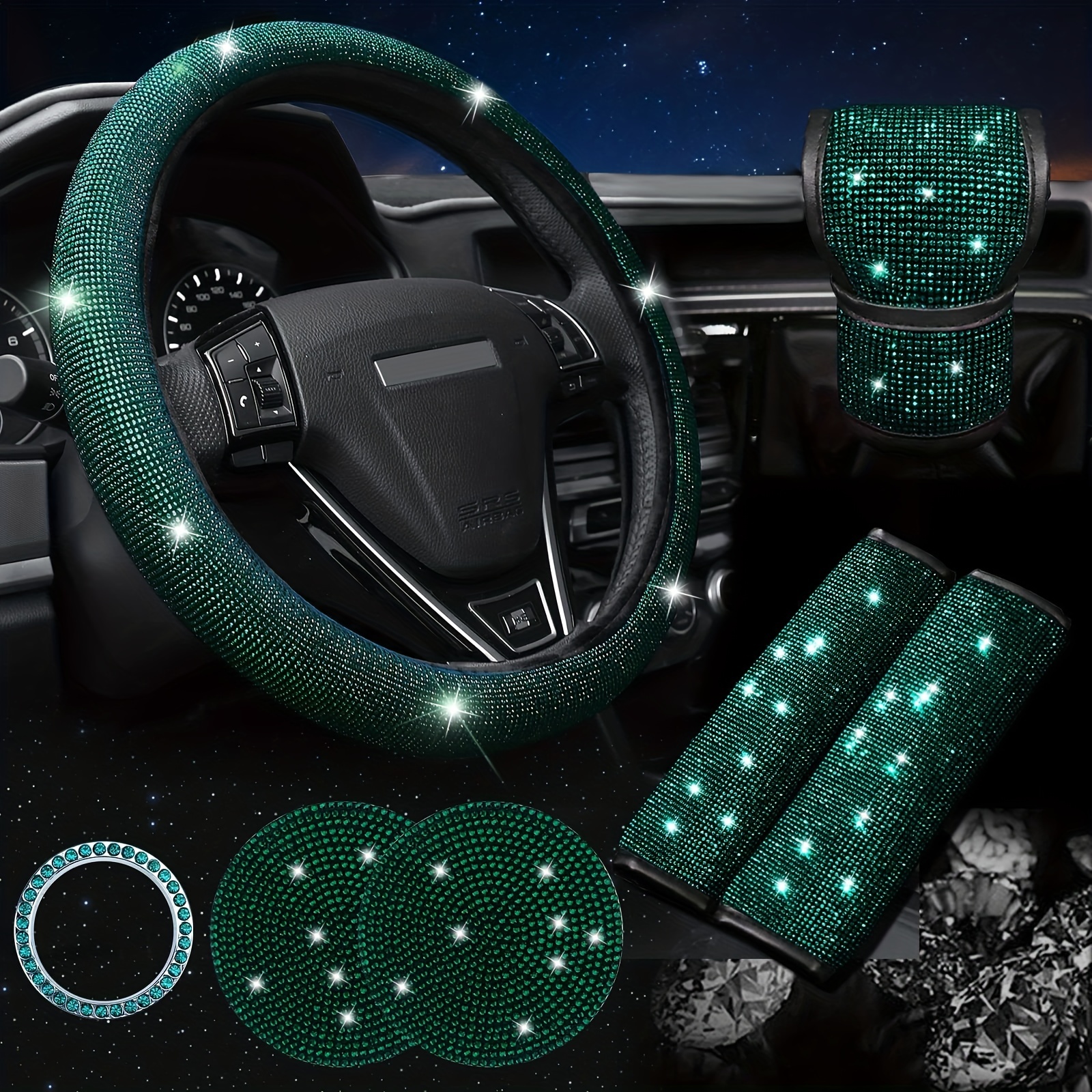 10pcs Leather Steering Wheel Cover Women Cute Car Accessories Set Seat Belt  Covers Car Coasters Bling Start Button Ring Air Vent Clip - Automotive -  Temu