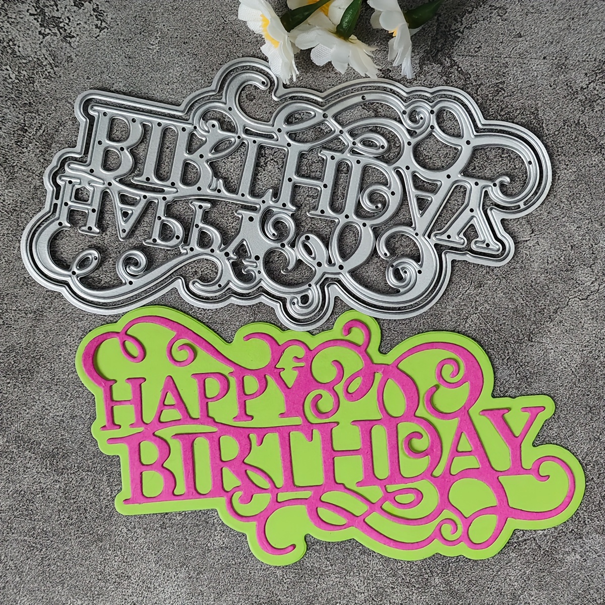 

1pc, Happy Birthday Floral Words Embossing Metal Cutting Dies For Card Making Scrapbooking Birthday Thanksgiving Christmas Gift Eid Al-adha Mubarak