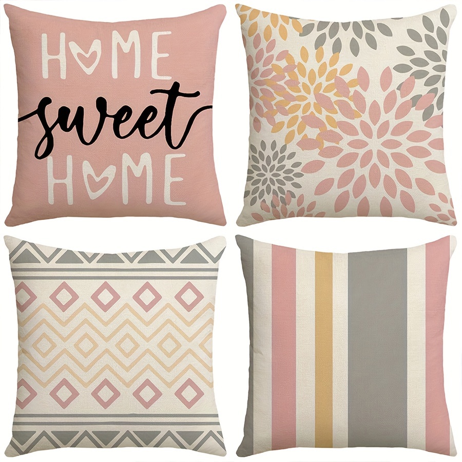 

4pcs/set Minimalist Geometric Bohemian Pink Gray Text Sofa Pillow Cover Home Decor, Room Decor, Office Decor, Living Room Decor, Sofa Decor (no Pillow Core)