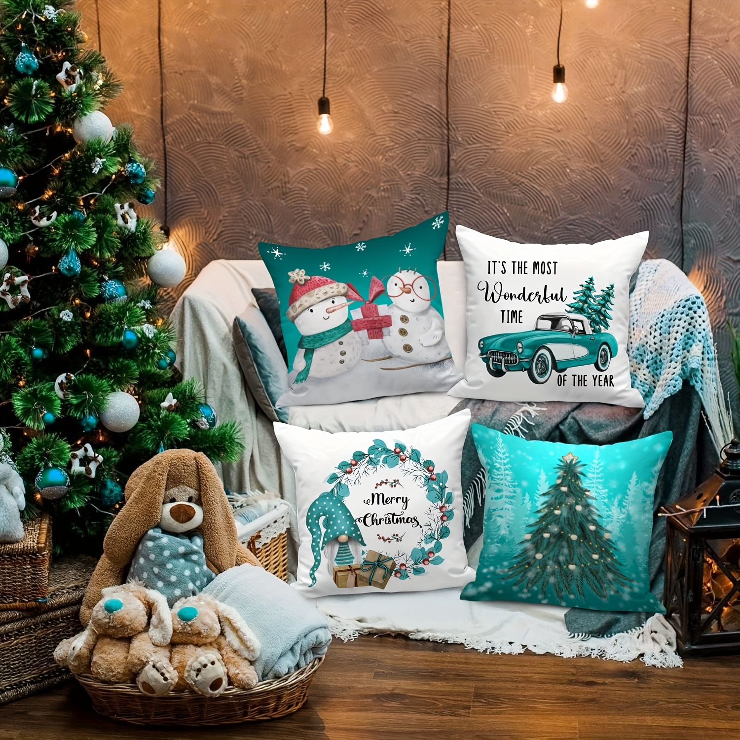 Blue holiday pillows sale