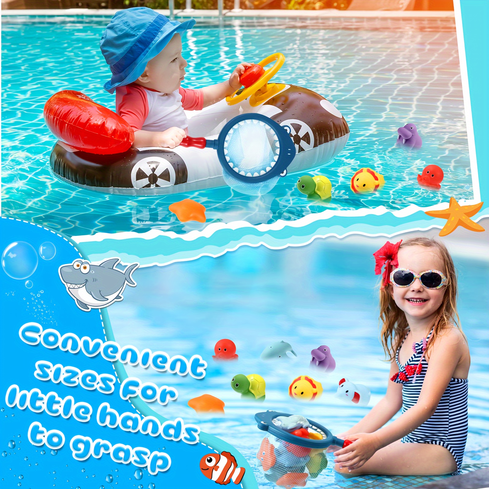 OBloved Shark Grabber Bath Toy with Fishing Net, Creativity Floating Toy &  Fishing Game, Bathtub Pals Marine Animals and Dinosaurs, Swimming Bath Tub,  Beach, Pool Play Set for Boys and Girls in