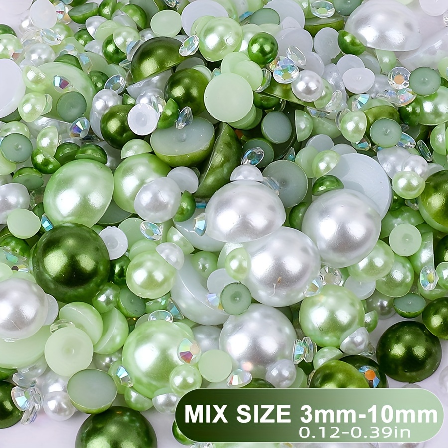 1100pcs Flatback Pearls & Rhinestones, 30g Ab Mixed Size 3mm-10mm