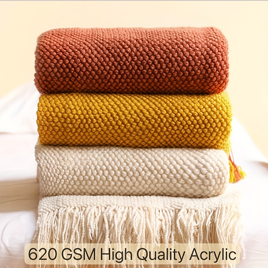 1pc knitted throw blanket with tassels bubble textured lightweight throw blanket for couch bed sofa home decor 0