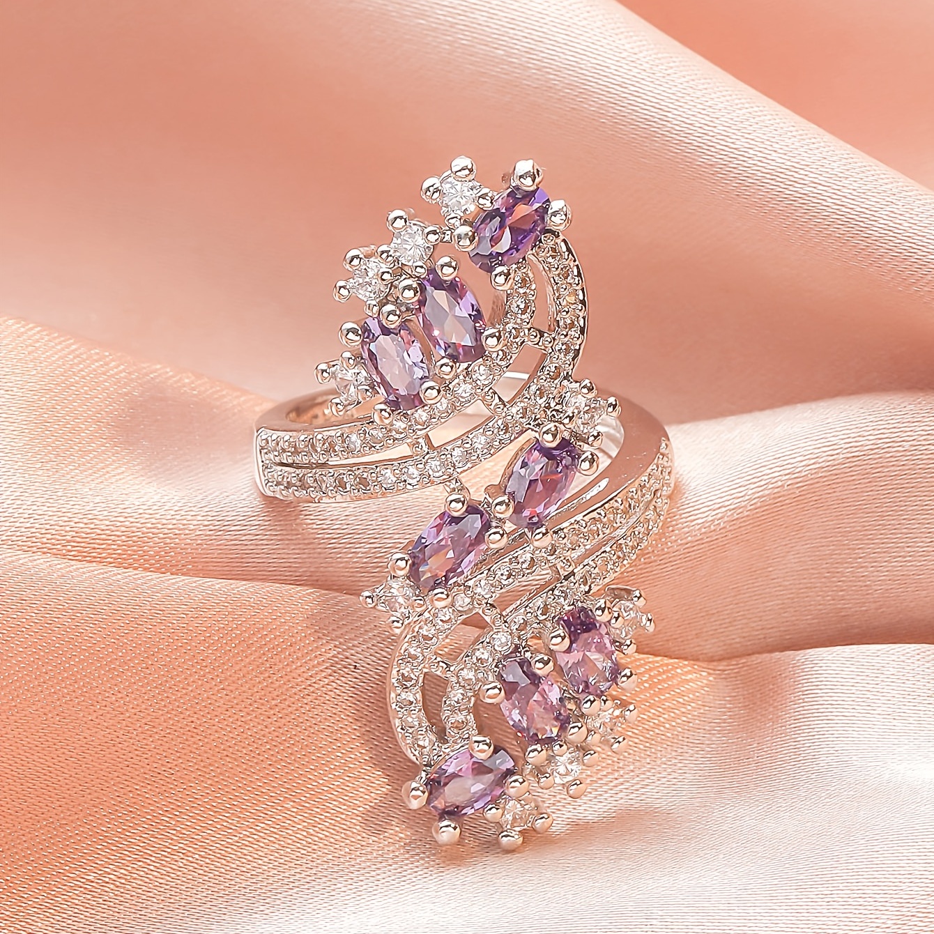 Women's Amethyst Zircon Inlaid Ring, Gift Idea