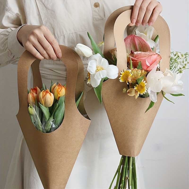 Flower Bouquet Tote Bag, Valentine's Day Flower Shop Gift Paper Bag, 5Pcs
