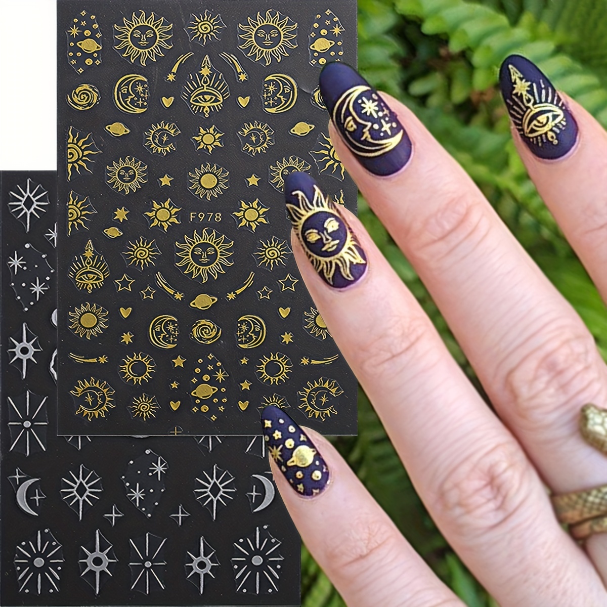 9 Sheets Gold Nail Art Stickers Decals Self Adhesive Pegatinas