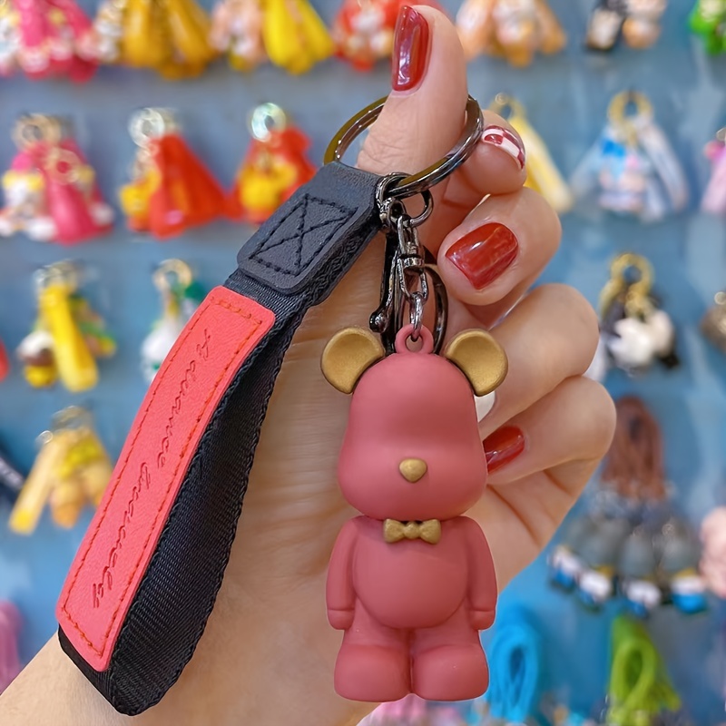 Temu Unique Fun Keychain Gift for Girls Pure Handmade DIY Inlay Full of Artificial Diamond Hairball Cute Bear Car Keychain Pendants and Bag Ornaments