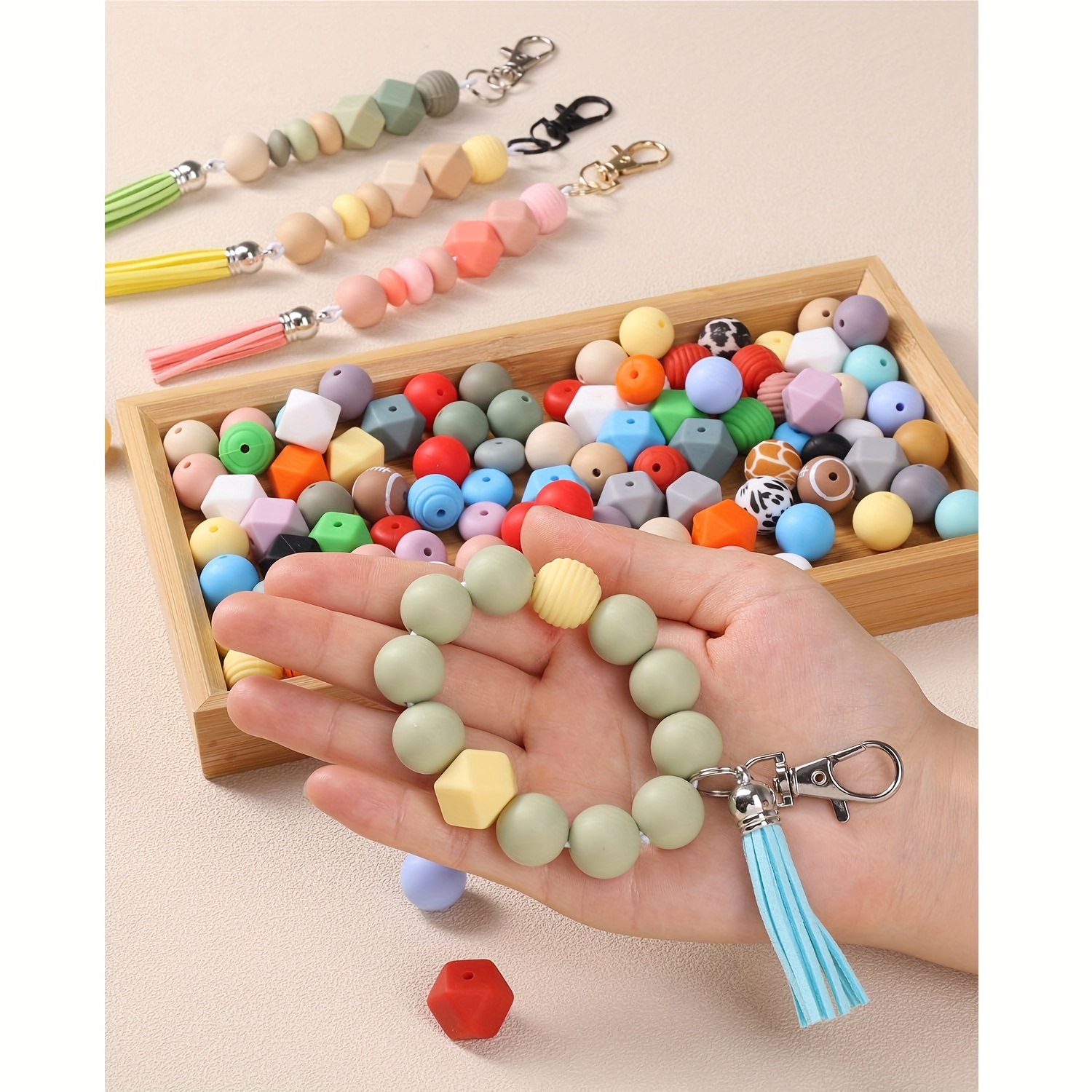 Colorful Silicone Beads Keychain Production Kit For Diy - Temu