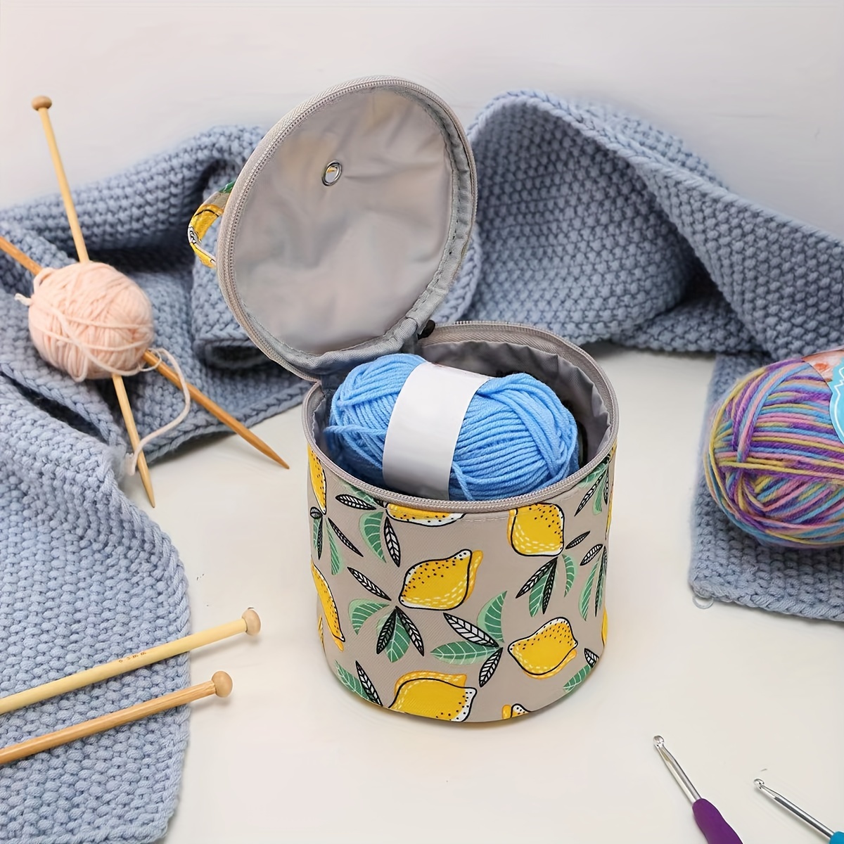 Crochet Sewing Storage Bag Large Capacity Cylindrical Yarn - Temu