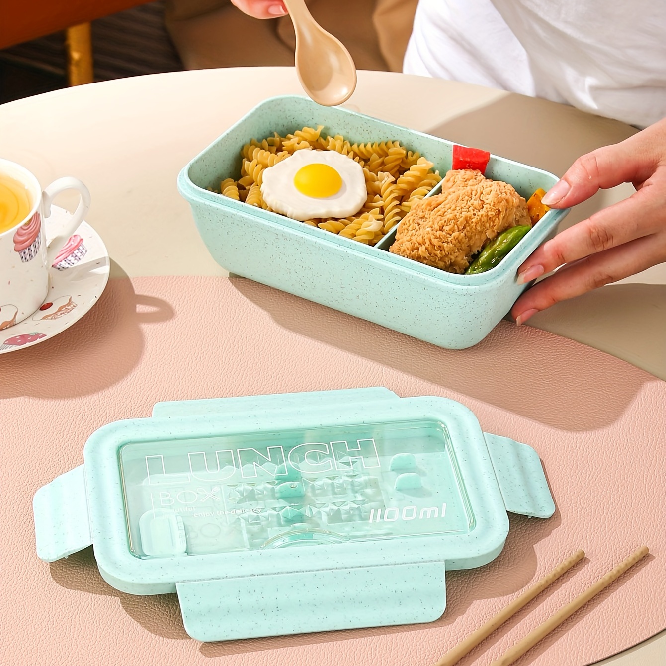 New Creative Wheat Straw Divided Grid Lunch Box Square Four - Temu