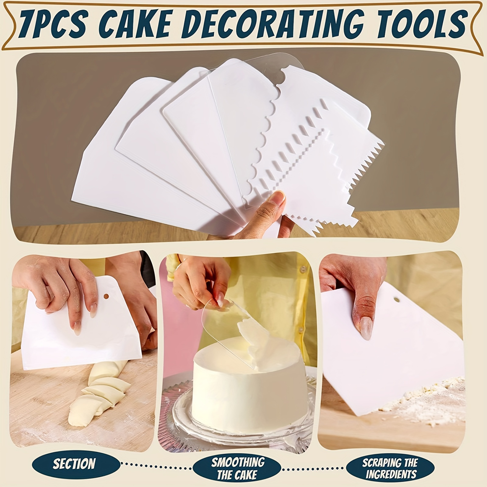 Cake Icing Smoother Scraper Stainless - Cake Edge Side Frosting Comb Set Decorating Tools for Cream Cakes Smooth