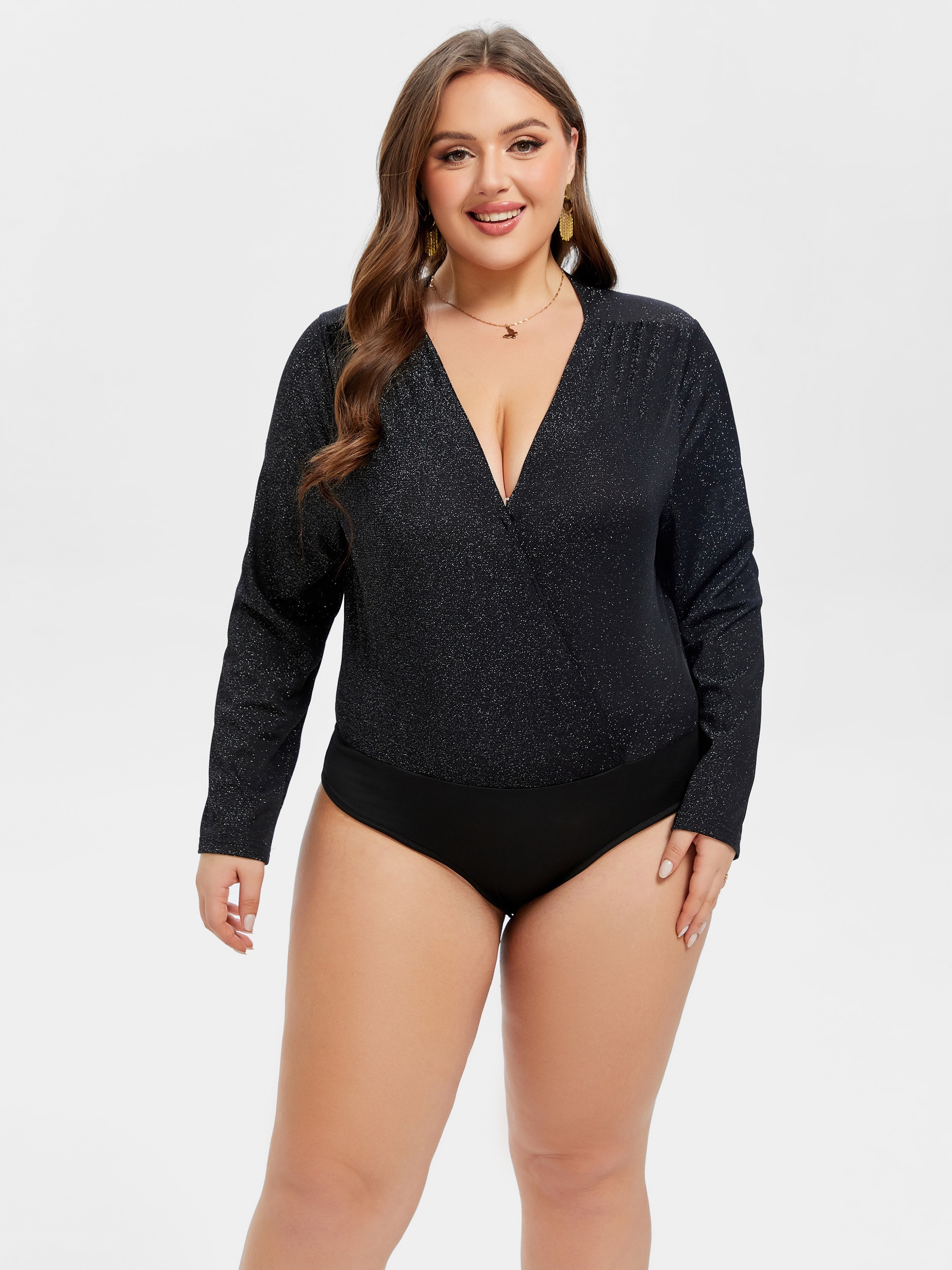 Plus Size Ribbed Bodysuits Casual Long Sleeve Crew Neck - Temu