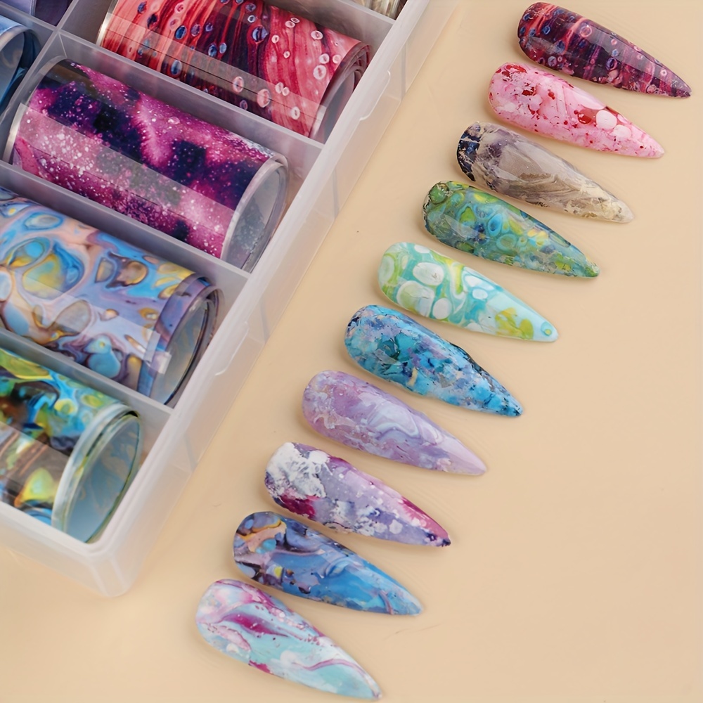 Colorful Marble Nail Foil Transfer Sticker Nail Art Decals Self Adhesive